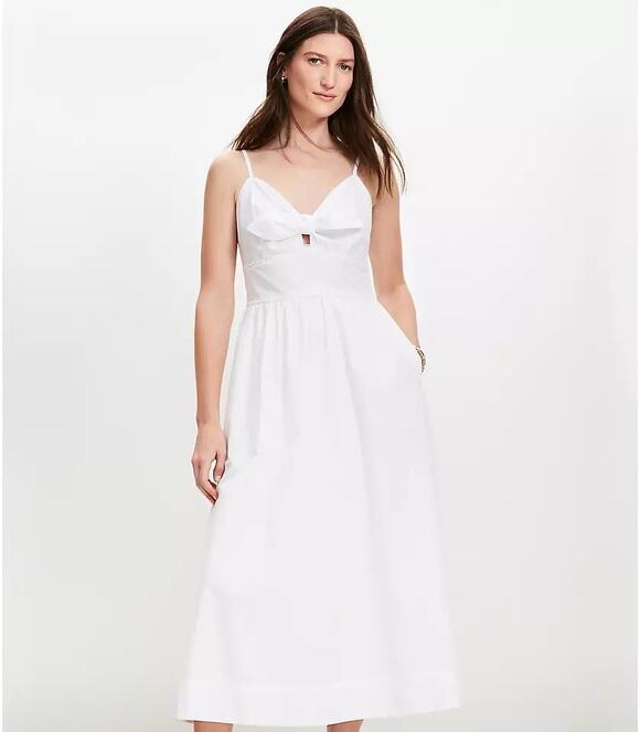 Loft Dresses & Skirts - NWT Loft Poplin Tie Midi Pocket Dress Women's Size 0 White 100% Cotton Coastal